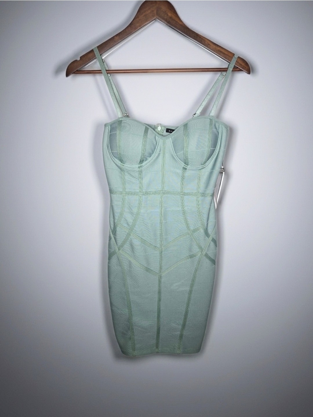 NWT Haute Monde Mint Green Bandage Bodycon Chic Bustier Mini Dress Size Small.